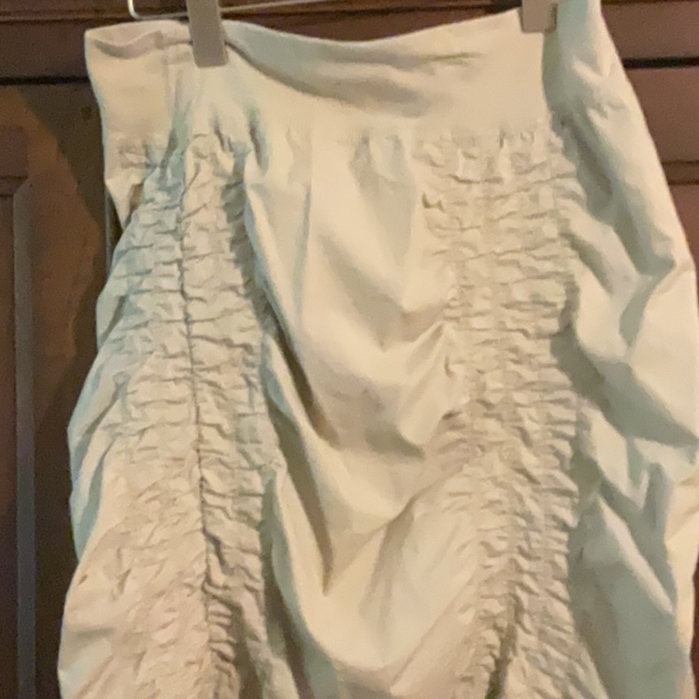 Tan Knee-Length Bubble Skirt with Ruched Details